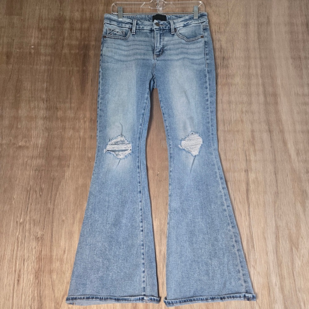 Buckle Black Fit No. 53 Flare Distressed Jeans Size 27x32 Light Wash